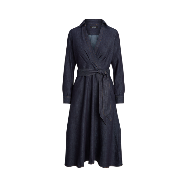 Robe denim mi-longue à col en V croisé