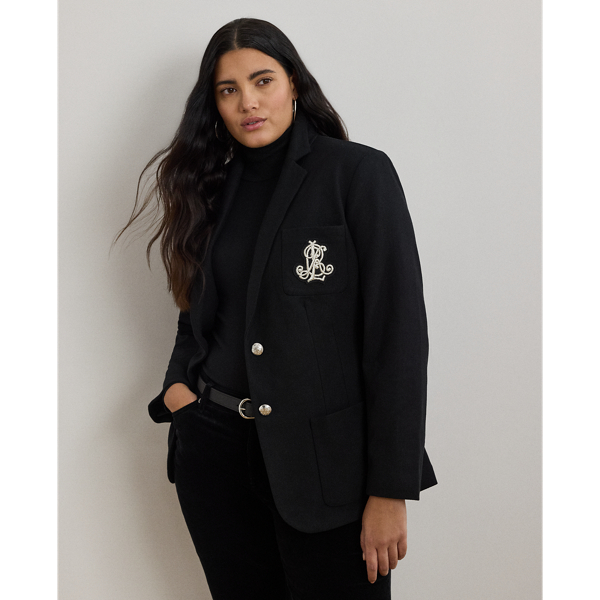 This chic jacquard blazer embodies Lauren style with a signature bullion patch on the chest and luxurious crest-embossed buttons.