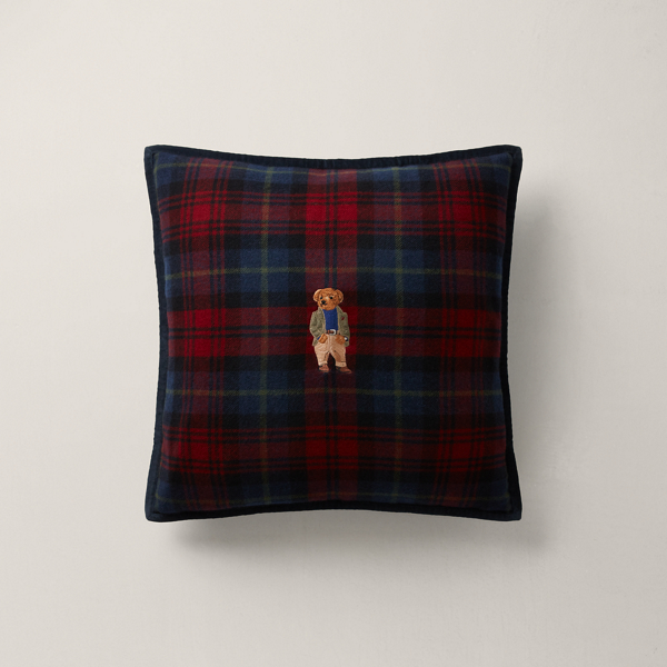 Ralph Lauren Tartan Polo Bear Throw Pillow In Red