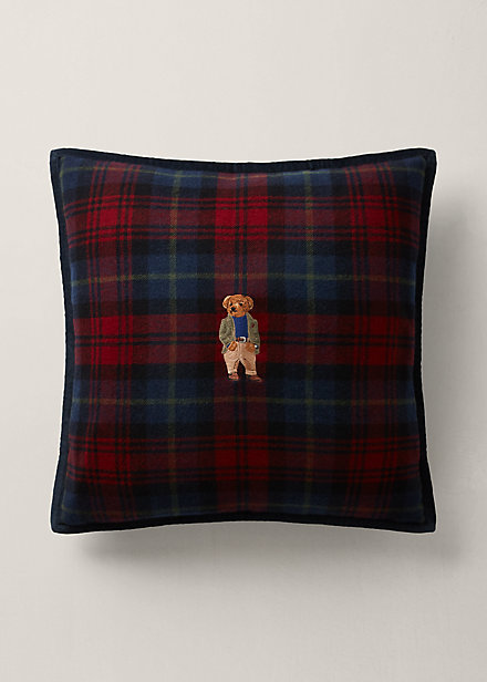 Ralph Lauren Tartan Polo Bear Throw Pillow In Red