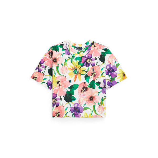 T-shirt raccourci en coton fleuri