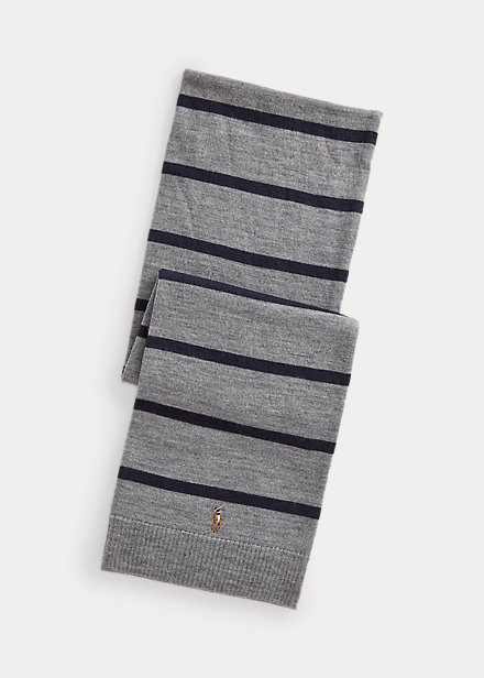 Polo Ralph Lauren Kids' Striped Merino Wool Scarf In Classic Grey Heather