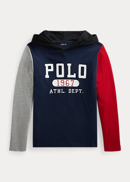 Polo Ralph Lauren Kids' Logo Cotton Hooded Tee In Cruise Navy