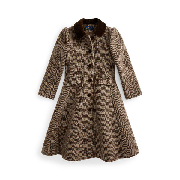 폴로 랄프로렌 Polo Ralph Lauren Wool Herringbone Princess Coat,Brown Multi