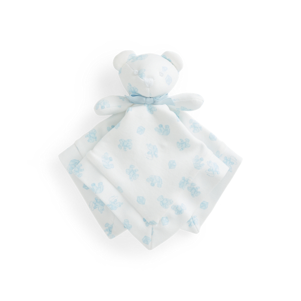 Ralph Lauren Babies' Interlock Bear Lovey Blanket In Blue Multi
