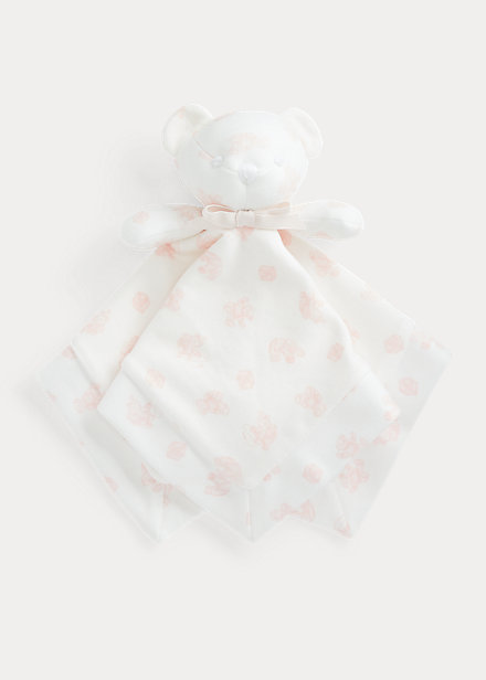 Ralph Lauren Babies' Interlock Bear Lovey Blanket In Pink Multi
