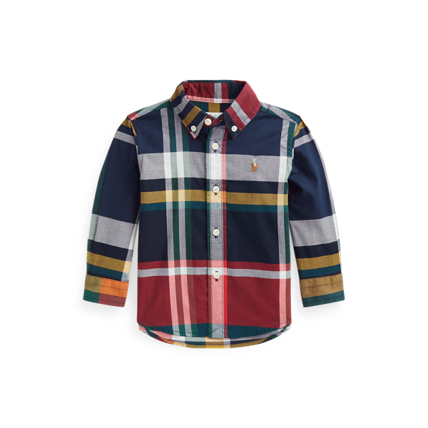 Ralph Lauren Babies' Plaid Cotton Poplin Shirt In Navy/red
