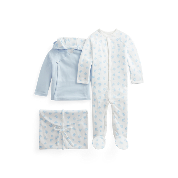 Conjunto de casaco&#44; babygrow e bolsa em algodão