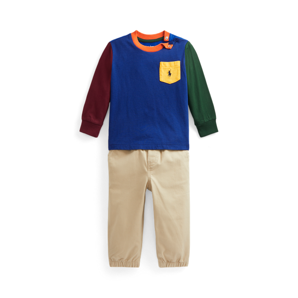 T-shirt color-block et pantalon en sergé