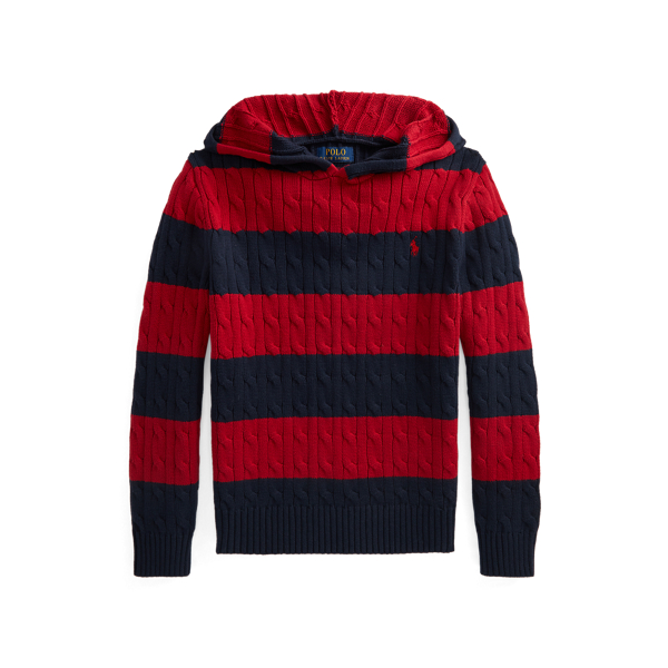 Polo Ralph Lauren Kids' Striped Cotton Hooded Sweater In Park Ave Red Multi