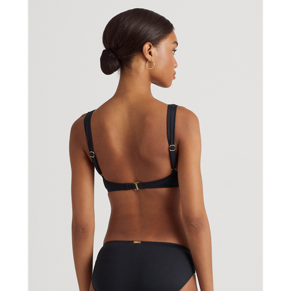 Shop Lauren Ralph Lauren Ruffle-trim V-neck Bikini Top In Black