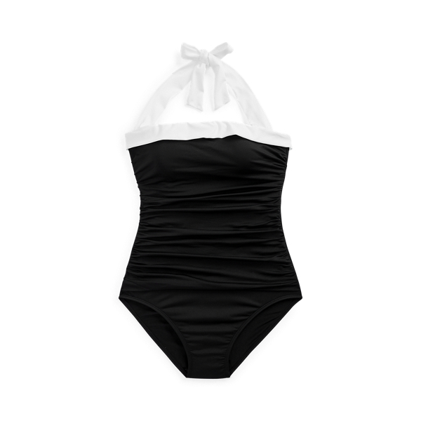 Ralph Lauren Shirred Bandeau One-piece In Black