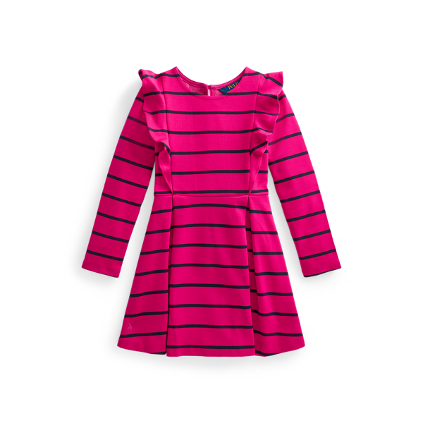 Robe rayée à volants en jersey ponte