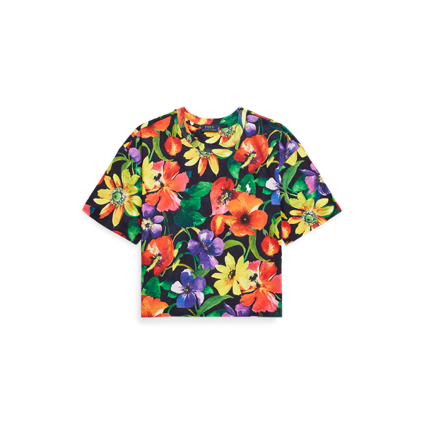 T-shirt raccourci en coton fleuri