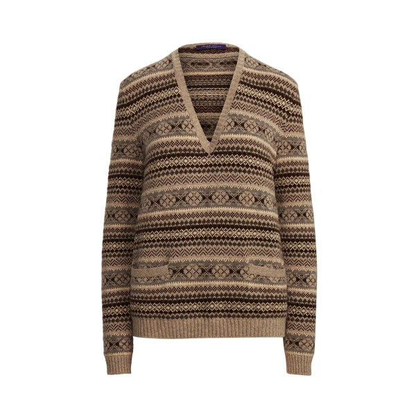 Pull à col en V Fair Isle en cachemire