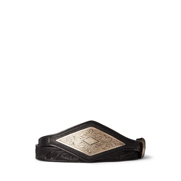 Engraved-Plaque Hand-Tooled Leather Belt
