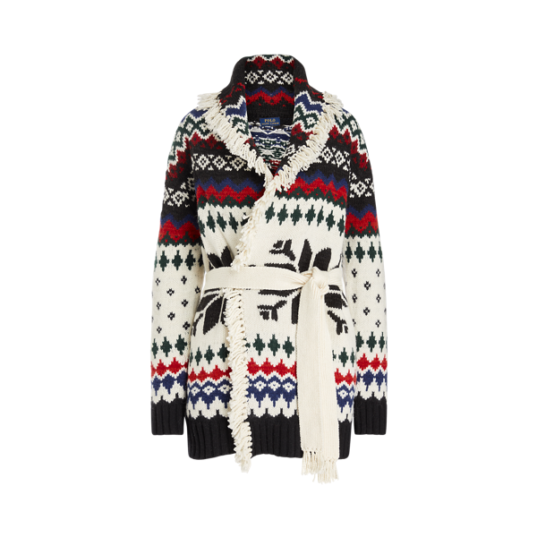 Cardigan Fair Isle ceinturé à col châle