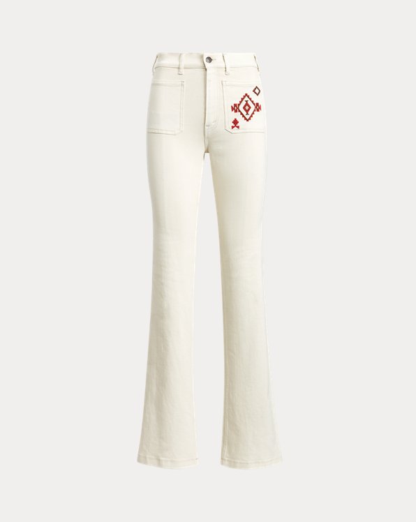 Jenn Flare Embroidered-Pocket Jean