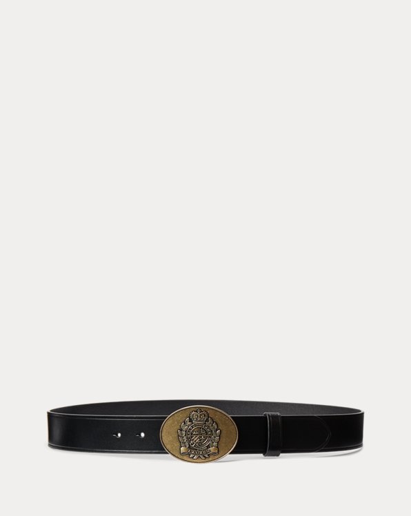 Crest-Plaque Leather Belt