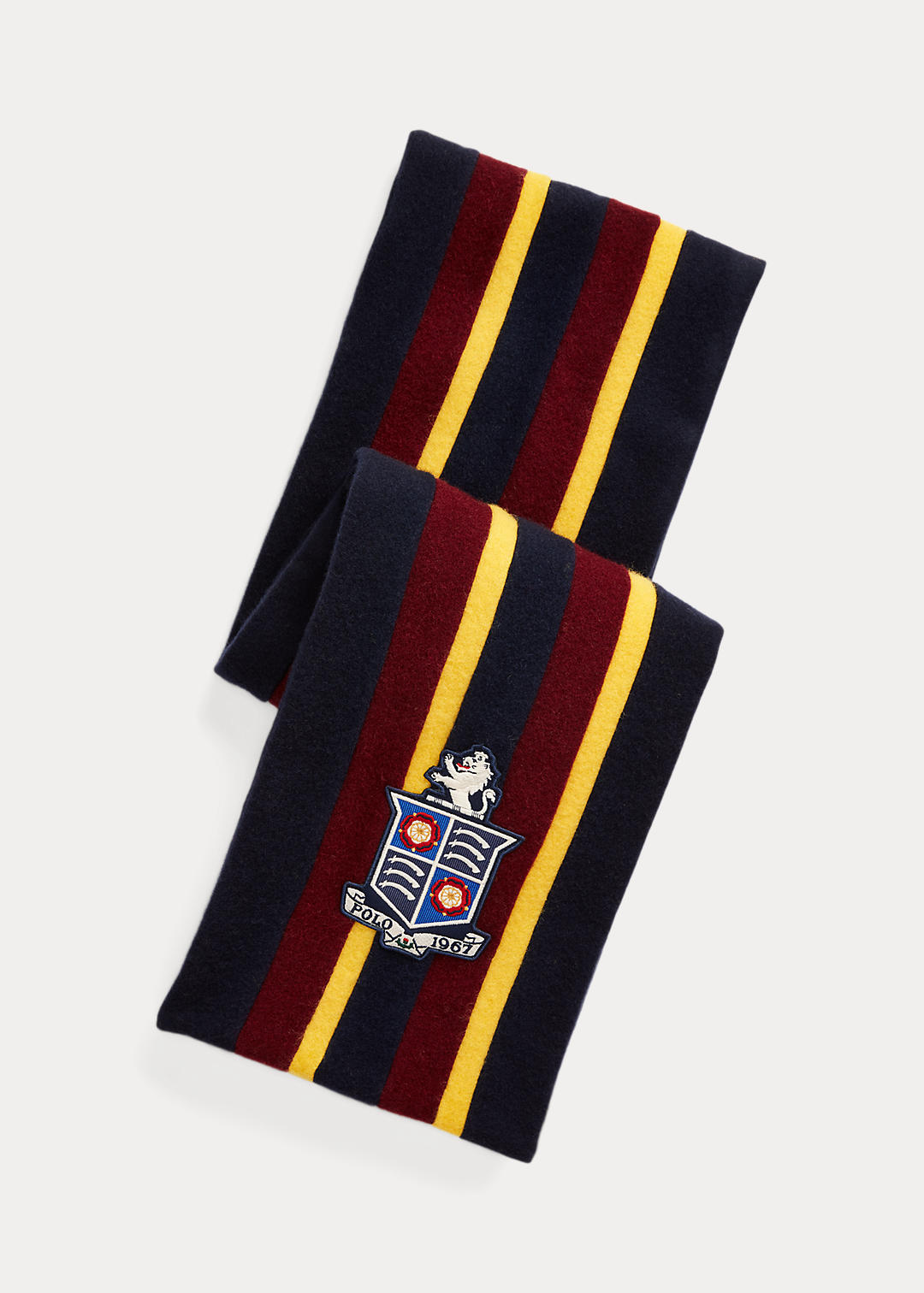 Crest-Patch Striped Wool Scarf