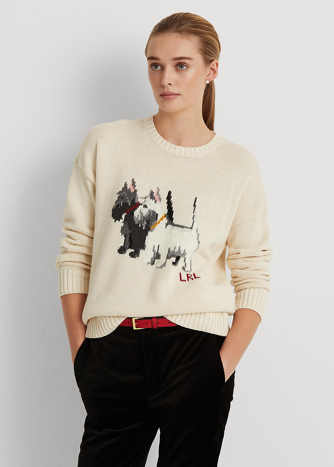 Intarsia Knit Cotton Sweater