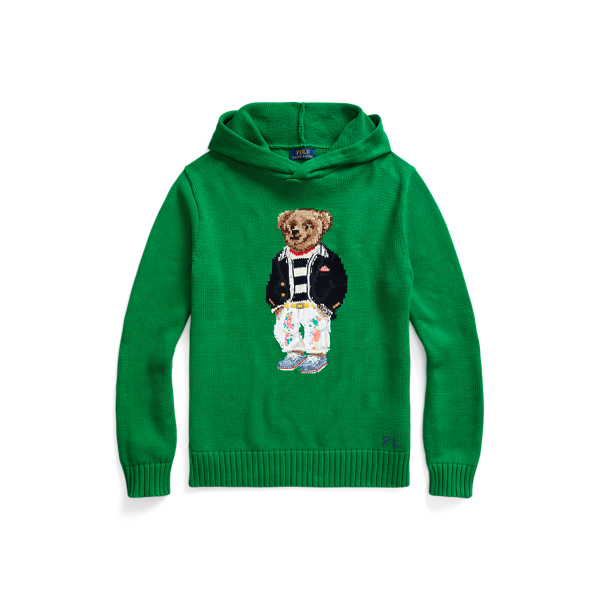 Camisola de malha de algodão com capuz Polo Bear