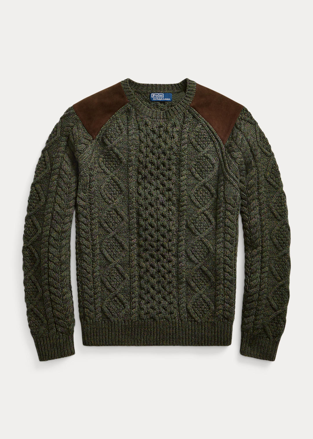 Polo Ralph Lauren Pull tricot d'Aran laine renforts daim 1