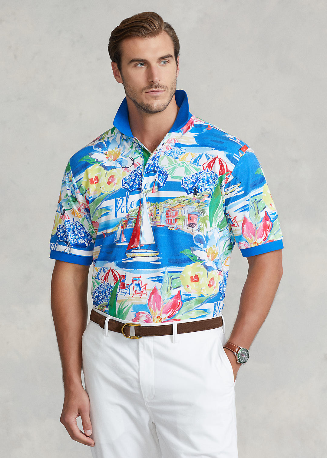 Riviera Print Mesh Polo Shirt