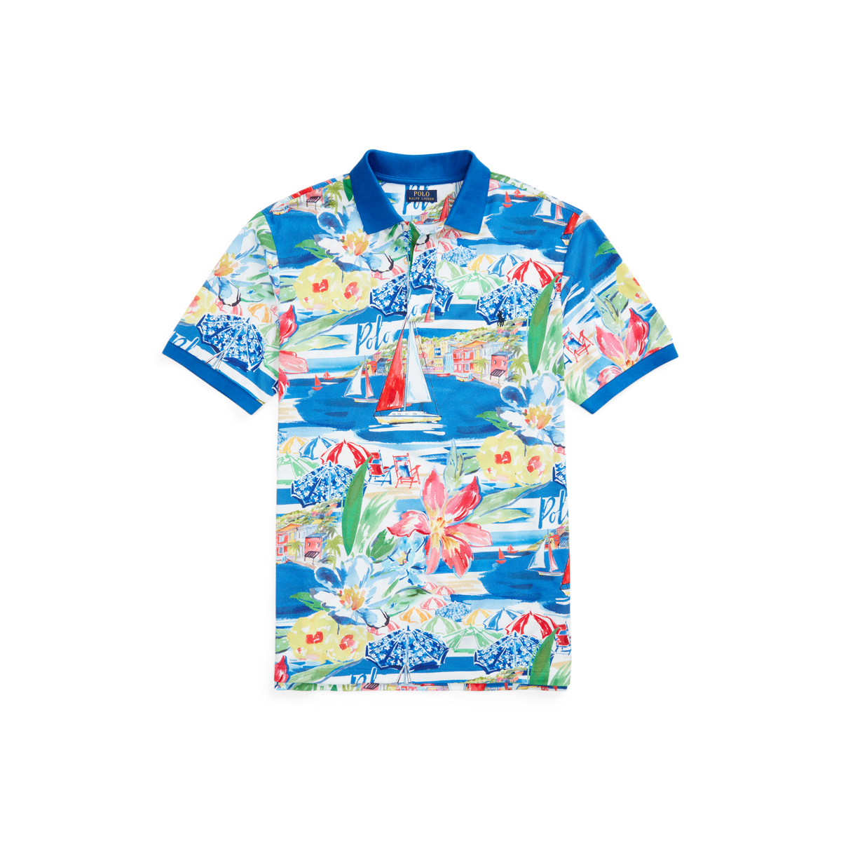 Riviera-Print Mesh Polo Shirt