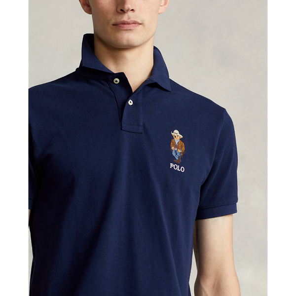 Ralph Lauren POLO RALPH LAUREN CUSTOM SLIM FIT Polo Bear Short-Sleeve Polo Shirt (Men's Size M) cotton navy blue type Vintage Second Hand