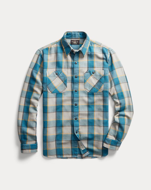 RRL RRL Ralph Lauren Check Shirt Workshirt Lined Blue Plaid Ottoman Men'S Small S 
