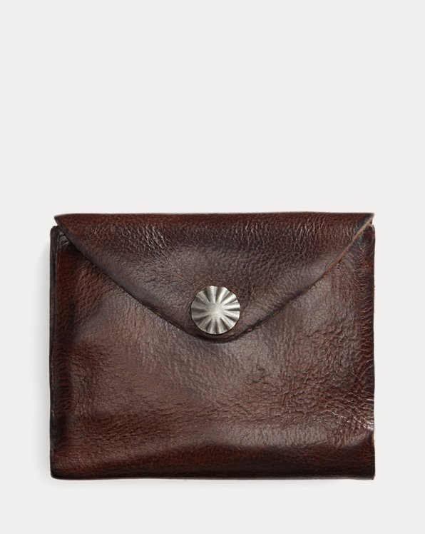RRL RRL DOUBLE RL Leather Folding Wallet Men Card Case Dark Brown From Japan USED 