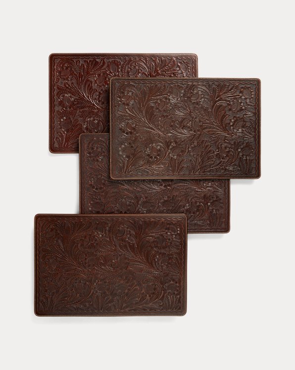 Hand-Tooled Leather Placemat Set