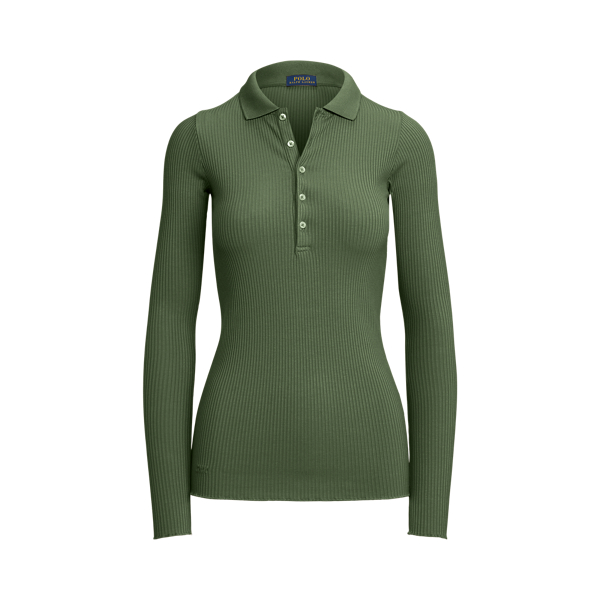Ralph Lauren RLX Women Slim Fit Rib-Knit Cricket Polo Shirt