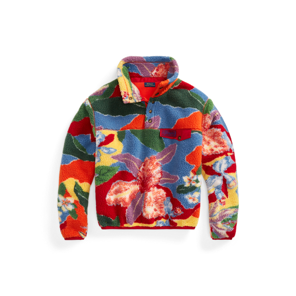 Ripstop-Trim Floral Fleece Pullover