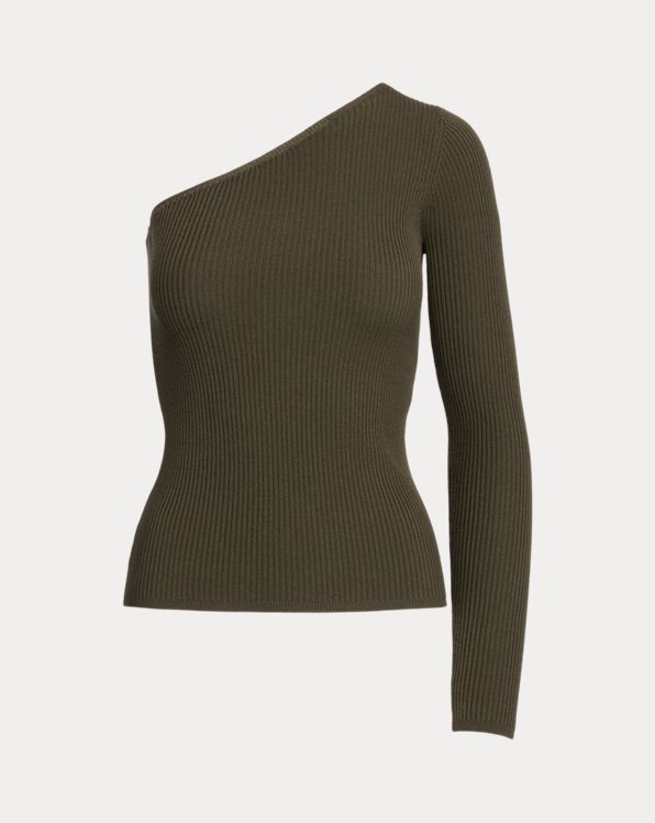 폴로 랄프로렌 우먼 메리노울 원숄더 스웨터 Polo Ralph Lauren Merino Wool One-Shoulder Sweater,New Loden