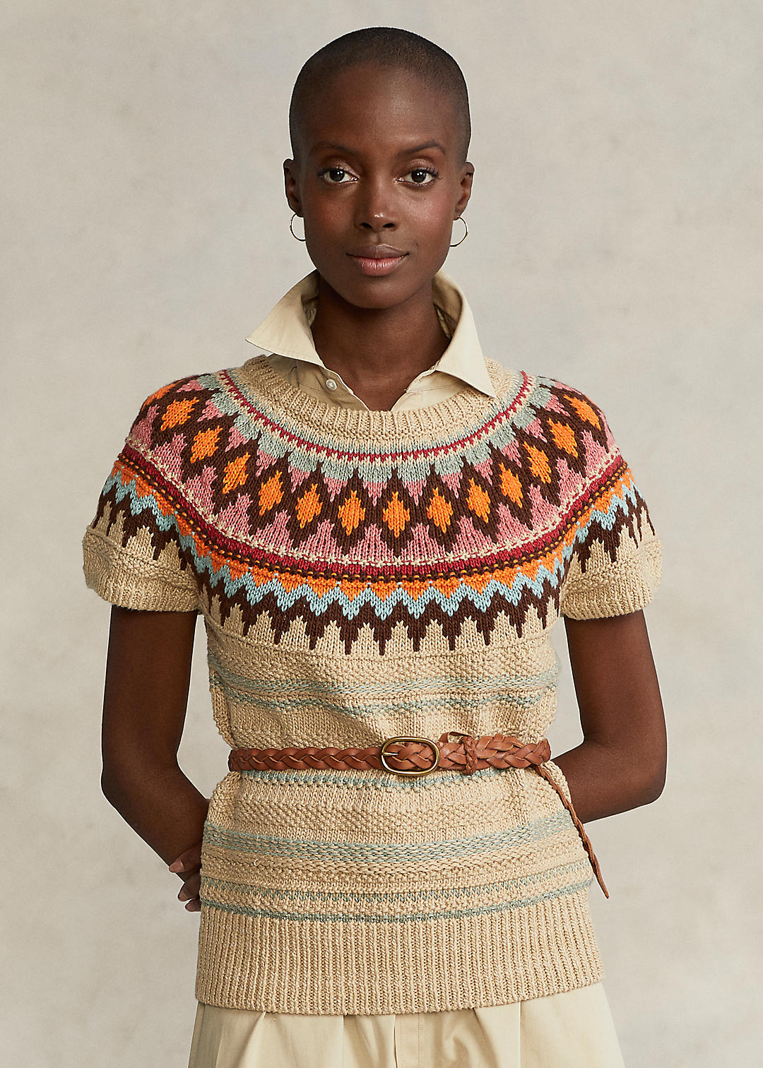 Jacquard Short Sleeve Sweater