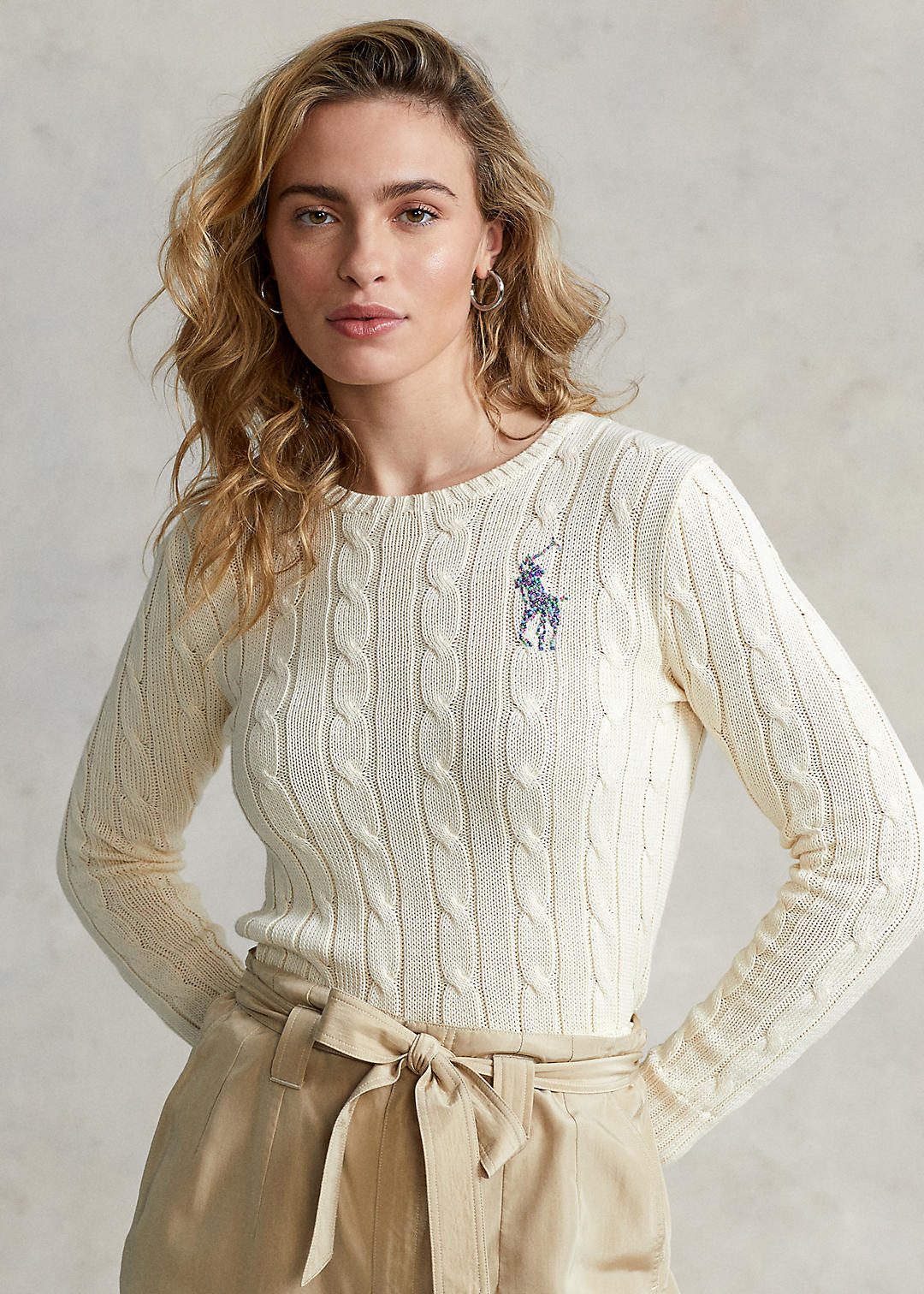 Beaded Big Pony Cable Knit Sweater