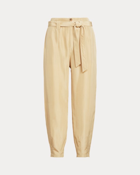 Belted Tapered Silk Trouser
