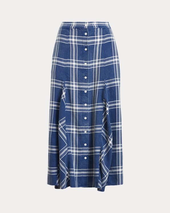 Button-Front Twill Midi Skirt