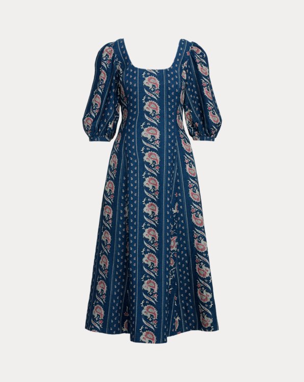 Linnen midi-jurk met paisleyprint