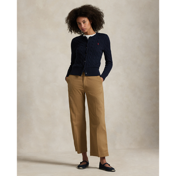 Cut in a wide-leg, cropped silhouette, these lightweight stretch-cotton twill trousers feature creases along the front and back leg.