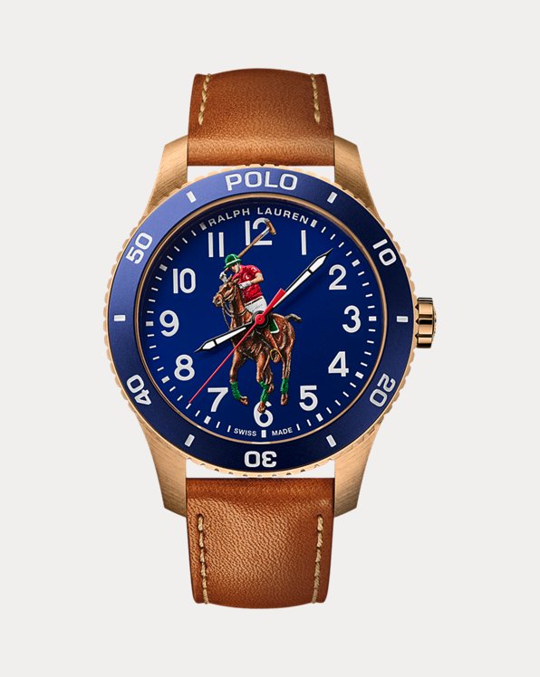 Bronzen Polo-horloge blauwe wijzerplaat