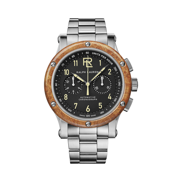Cronógrafo com Bisel madeira aço 42 mm