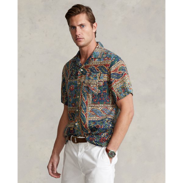 Custom Fit Floral-Print Linen Shirt