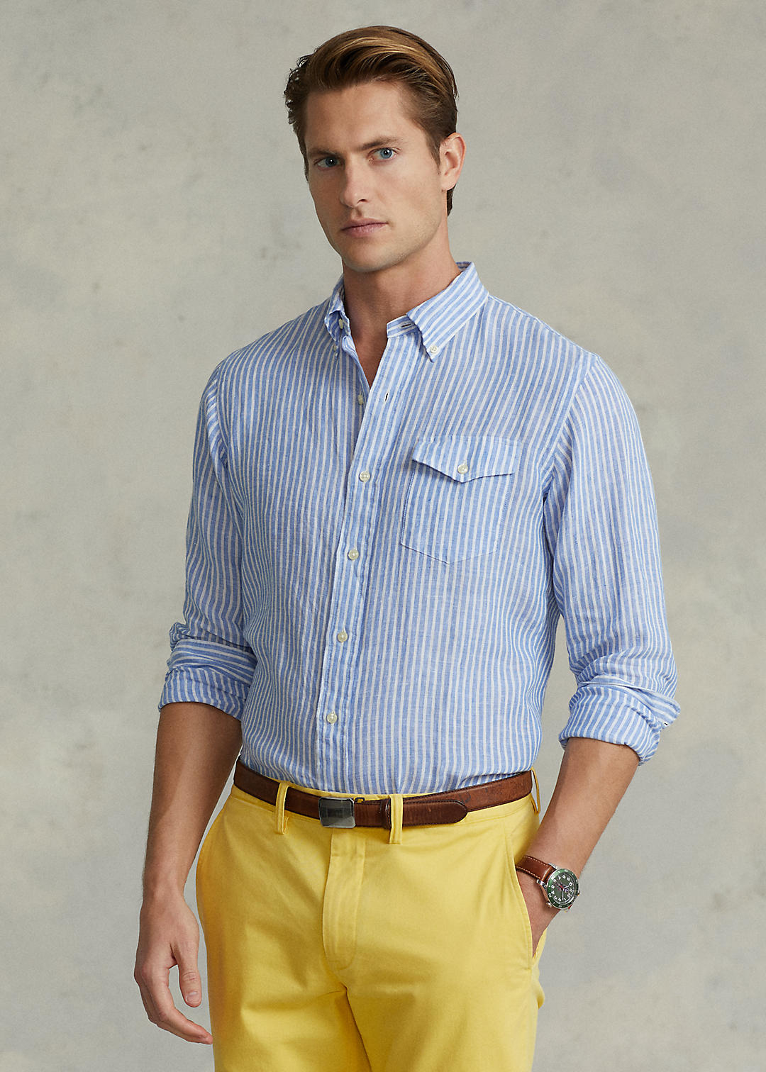 Classic Fit Striped Linen Shirt