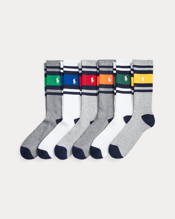 Striped-Cuff Crew Sock 6-Pack