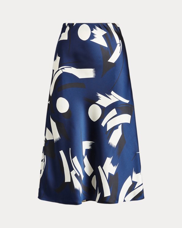 Geometric-Print Satin Charmeuse Skirt