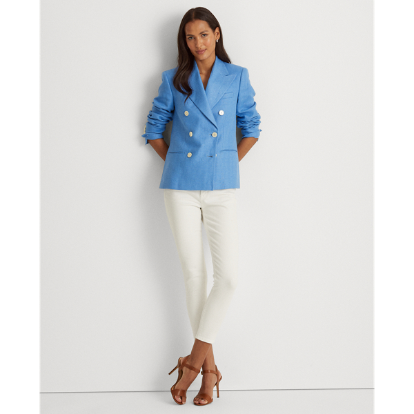 Lauren Double-Breasted Linen Herringbone Blazer 3