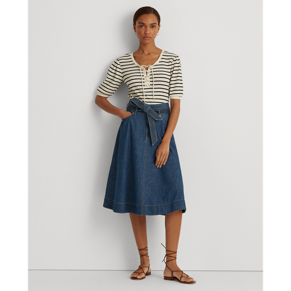 Lauren Belted Denim Midi Skirt 1